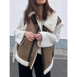 Cozy‎ Faux Shearling Trim Vest Coat